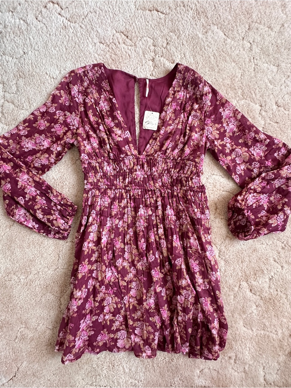 Free People Berry Floral Split-Back Maxi DresS NWT X-small